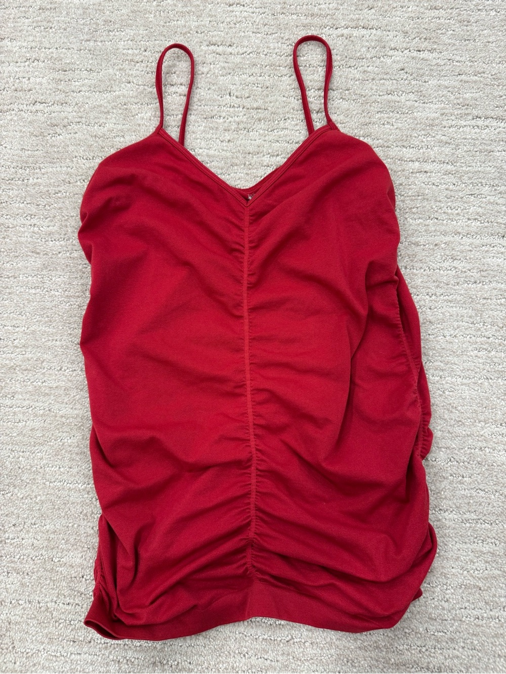 BCBGeneration Red Ruched Spaghetti Strap Tank